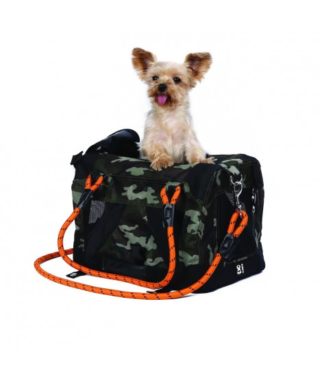Sac de transport - M PETS - REMIX 2 en 1 Camouflage & Orange - 41 x 28 x 28 cm - Pliable - Léger - Ceinture baudrier