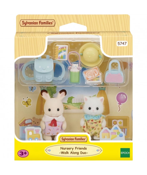Le duo des bébés en promenade - SYLVANIAN FAMILIES - 5747 - Lapin Chocolat et Chat Persan avec accessoires