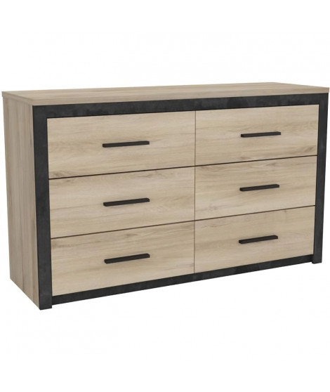 Commode 6 tiroirs Colorado - Décor Chene Kornberg - L 129,1 x H 77,1 x P 41,8 cm - DEMEYERE