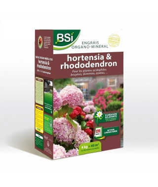 BSI - Engrais Hortensias/Rhododendrons - Pour Tous les Hortensias / Rhododendrons - Action Longue Durée - 4kg - Jusqu'a 40 m²…