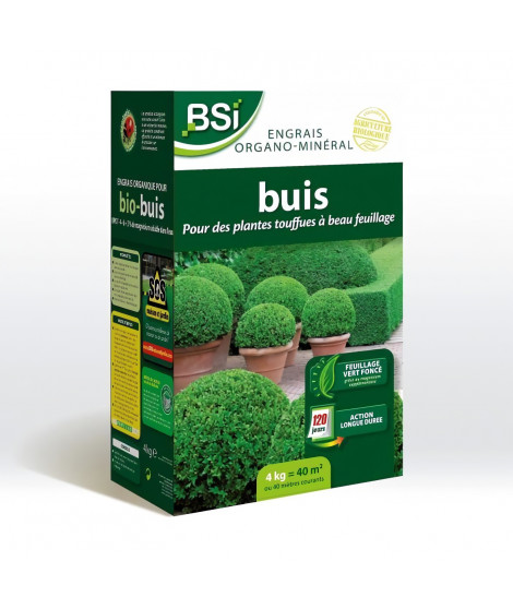BSI - Engrais Bio Buis - Feuillage Etincelant Et Vert Fonçé - Action Longue Durée - 4Kg - Jusqu'a 40 m² - UAB