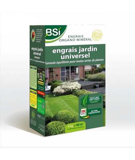 BSI - Engrais Bio Universel  - Pour des végétaux multiples - Gazon, Potager, Fleurs ... - Action Longue - 4Kg  - Jusqu'a 40 m…