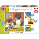 Puzzle - EDUCA - Petit Ours Brun : 4 puzzles progressifs pour enfants de 12 a 25 pieces des 3 ans