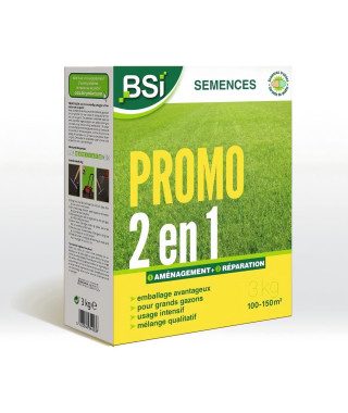 BSI - Semences de Gazon - Aménagement ou Réparation Rapide - Avec Enrobage Protecteur - Haute qualité - Jusqu'a 150m² - 3Kg