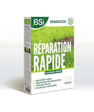 BSI - Semences de Gazon - Réparation Rapide - Avec Enrobage Protecteur - Haute qualité - jusqu'a 50m² - 1Kg