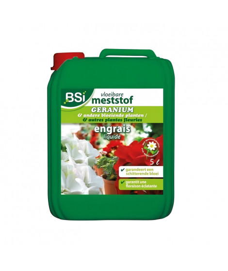 BSI - Engrais Minéral Pour Géranium - Pour Les Especes De Géranium - Oligo-Eléments Soluble Dans l'Eau - 5L