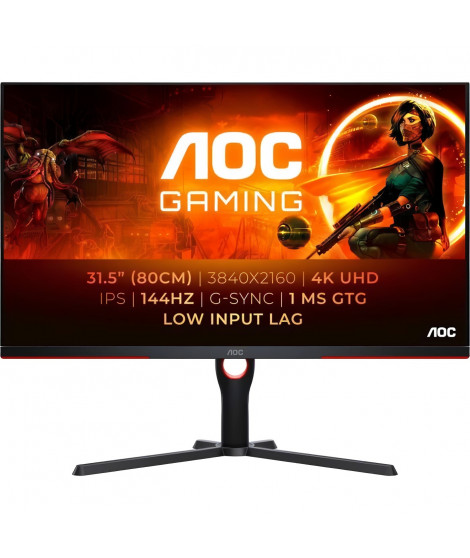 Écran PC - AOC - U32G3X - 32 UHD 4K - Dalle IPS - 144Hz - 1ms - Ajustable en hauteur - 2 HDMI 2 DP - Adaptive Sync - Noir
