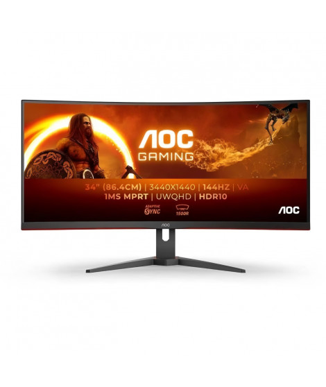Écran PC incurvé AOC CU34G2XE 34 WQHD Dalle VA 144Hz 1ms 1 HDMI 1DP Adaptive Sync Noir