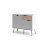 Commode 2 portes, 1 tiroir - Blanc / Chene - Pietement évasé en bois massif - 98,7 x 39,1 x 81,7 cm - TVILUM