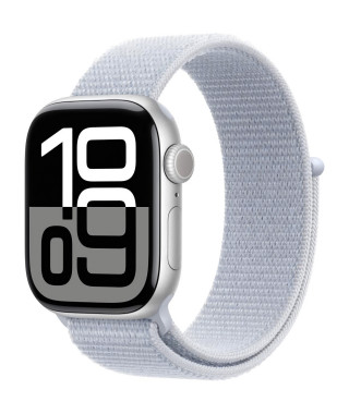 Apple Watch Series 10 GPS - 42mm - Boîtier Silver Aluminium - Bracelet Blue Cloud Sport Loop