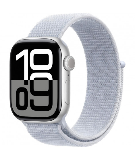 Apple Watch Series 10 GPS - 42mm - Boîtier Silver Aluminium - Bracelet Blue Cloud Sport Loop