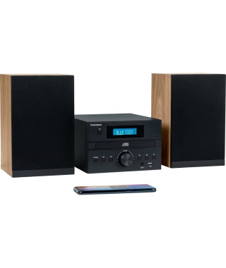 Micro-chaîne Bluetooth - THOMSON - Bois/Noir - Radio FM/CD/MP3/USB, 20W RMS, Tuner FM RDS, Prise casque, Télécommande, Alim. …