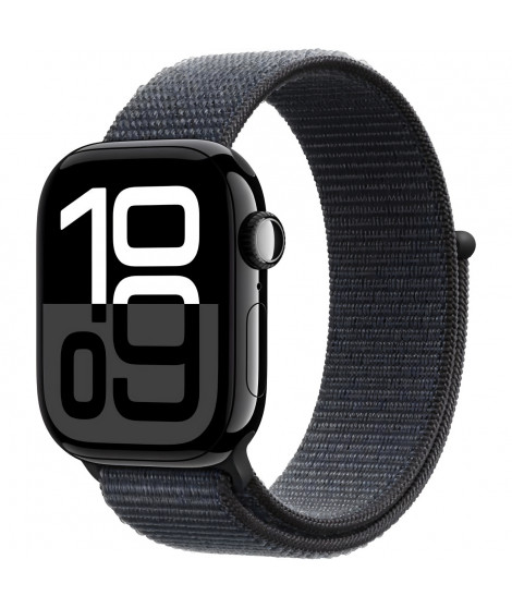 Apple Watch Series 10 GPS - 42mm - Boîtier Jet Black Aluminium - Bracelet Ink Sport Loop
