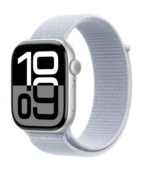 Apple Watch Series 10 GPS - 46mm - Boîtier Silver Aluminium - Bracelet Blue Cloud Sport Loop