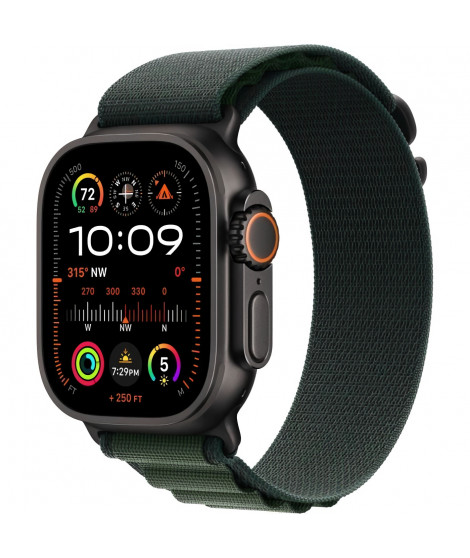 Apple Watch Ultra 2 GPS + Cellular - 49mm - Boîtier Black Titanium - Bracelet Dark Green Alpine Loop - Medium