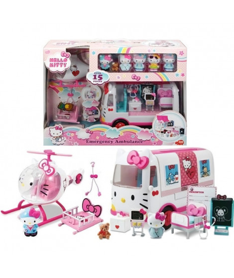 HELLO KITTY Playset De Secours avec Ambulance et Hélicoptere + 6 figurines