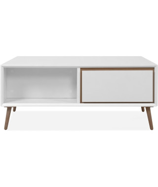 Table basse - ARONA - Rectangulaire - Blanc / Chene artisan - 94 x 40 x 55 cm