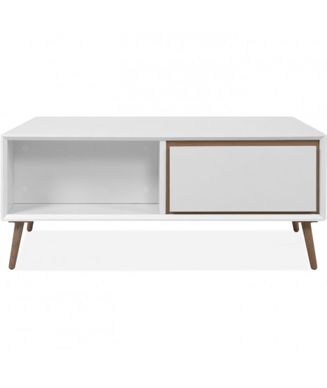 Table basse - ARONA - Rectangulaire - Blanc / Chene artisan - 94 x 40 x 55 cm