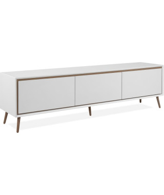 Meuble TV - ARONA - Blanc / Chene artisan - 3 abbatants - 175 x 50 x 38 cm