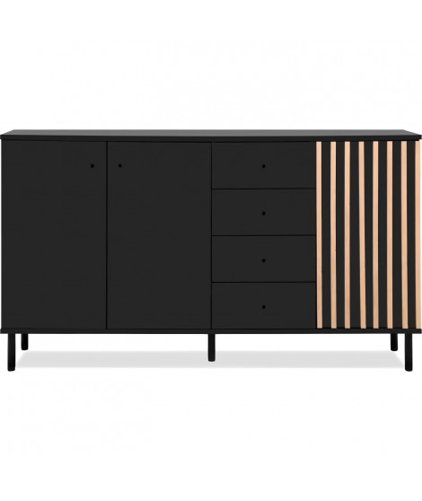Buffet - MONZA - Décor noir / chene artisan - 3 portes - 4 tiroirs - 160 x 90 x 40 cm