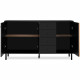 Buffet - MONZA - Décor noir / chene artisan - 3 portes - 4 tiroirs - 160 x 90 x 40 cm