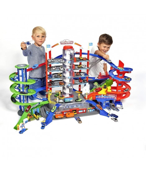 Garage Super City Majorette avec 5 véhicule et 1 train - 7 niveaux - 128 x 78cm