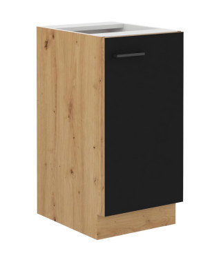 Meuble bas - MODENA - 40 cm - 1 porte battante - Chene artisan et noir mat - CUISINIER