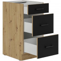 Meuble bas casserolier - 40 cm - 3 tiroirs - Chene artisan et noir mat - CUISINIER