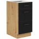 Meuble bas casserolier - 40 cm - 3 tiroirs - Chene artisan et noir mat - CUISINIER