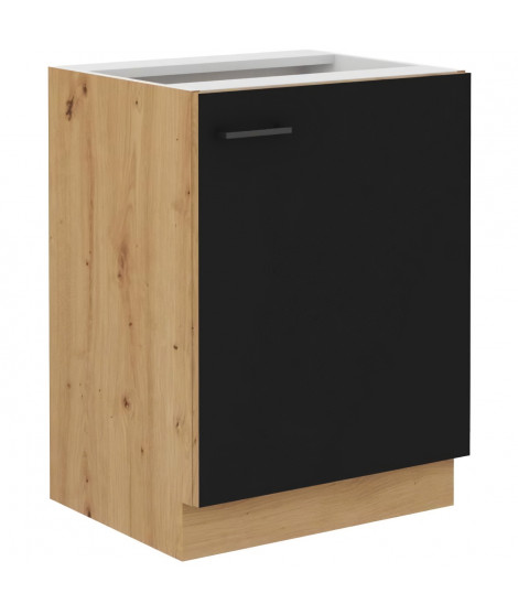 Meuble bas - MODENA - 60 cm - 1 porte battante - Chene artisan et noir mat - CUISINIER