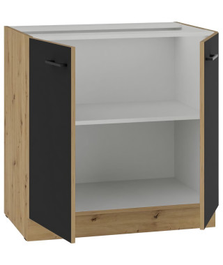 Meuble bas - MODENA - 80 cm - 2 portes battantes - Chene artisan et noir mat - CUISINIER