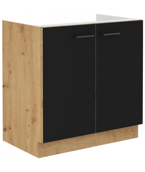 Meuble sous evier - MODENA - 80 cm - 2 portes battantes - Chene artisan et noir mat - CUISINIER