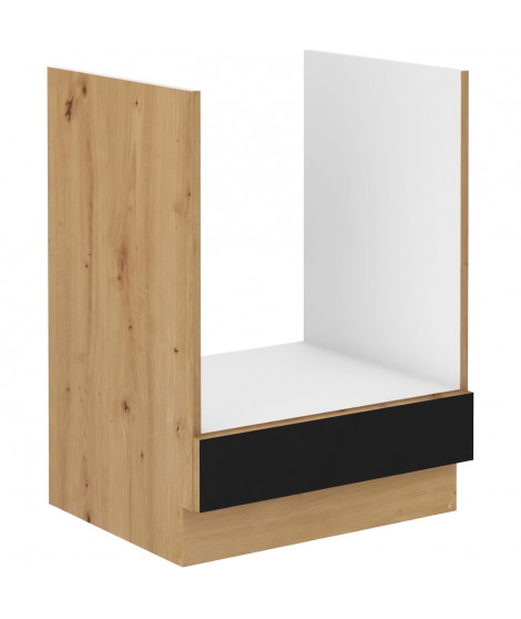 Meuble bas four - MODENA - 60 cm - Chene artisan et noir mat - CUISINIER