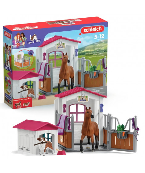 Box avec Jument Hanovrien et Berger Australien, Figurine cheval et accessoires, SCHLEICH 72218 Horse Club, des 5 ans