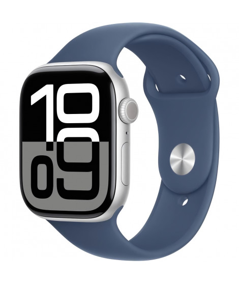 Apple Watch Series 10 GPS + Cellular - 46mm - Boîtier Silver Aluminium - Bracelet Denim Sport Band - S/M