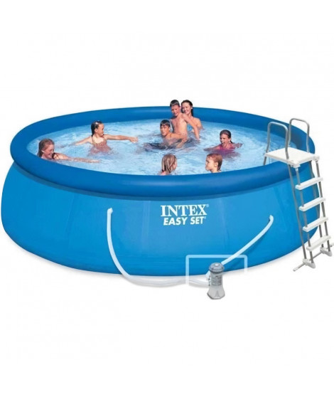 Kit Piscine hors sol autoportante INTEX - Easy Set - 457 x 122 cm - Ronde (Pompe, bâche, tapis de sol, échelle) - 26168NP