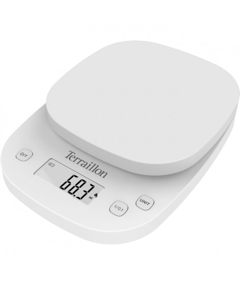 TERRAILLON 14526 - Balance culinaire éléctronique de précision - 2kg - Affichage LCD - 13x12,5x1,2 - Fonction Tare - Blanche