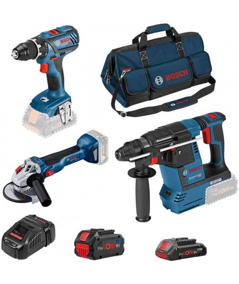 Bosch Pro 3 OUTILS : perceuse GSR 18V-55 + meuleuse GWS 18V-10 + perforateur GBH 18V-26 + 1xProCORE18V 8.0Ah  GAL 1880 CV