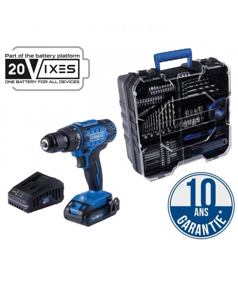 Perceuse Visseuse sans fil 20V IXES + 1 batterie 2 Ah, chargeur, coffret comprenant 74 accessoires - C-DTB74/1-X