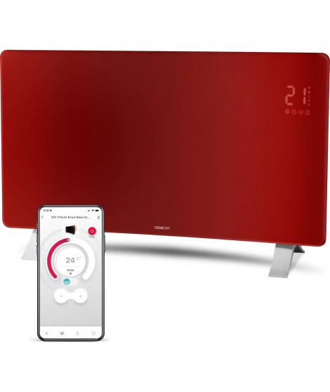 Radiateur intelligent Wi-Fi en verre - SENCOR - SCF 4742RD - 2400 W - 2 niveaux - Thermostat - Rouge