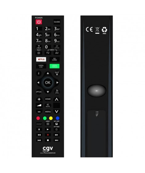 Télécommande de remplacement - CGV - FIDELIO Panasonic - Pour téléviseurs Panasonic - Sans programmation - Prete a l'emploi