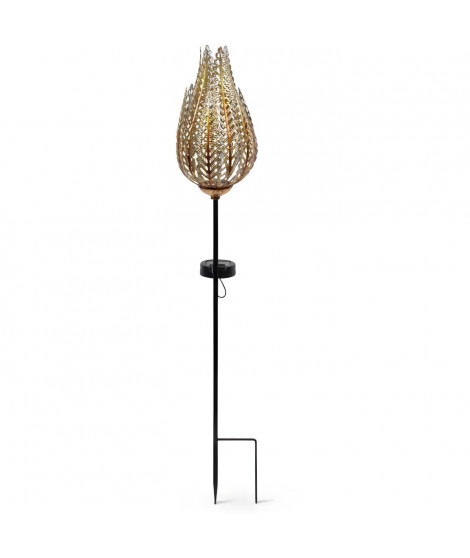 Borne Solaire - GARDEN ID Fougere - 16 x 46 cm - Éclairage 6-8h - Bouton on/off - Pile AAA rechargeable.