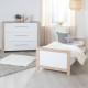 Chambre Bébé Complete ROBA - Malo - Lit Évolutif 70x140 cm + Commode a Langer + Armoire 3 Portes - Blanc - Décor Chene