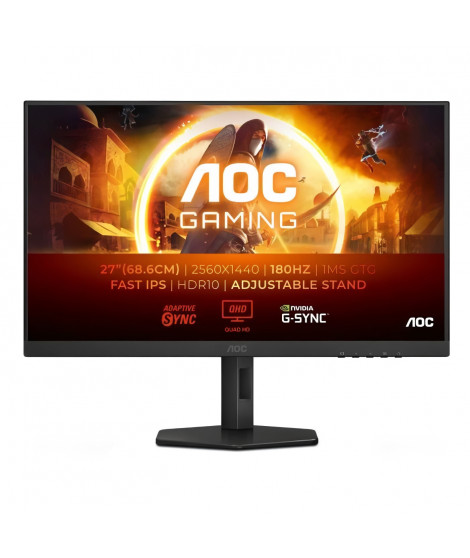 Écran PC - AOC - Q27G4XF - 27 QHD - Dalle IPS - 180Hz - 0,5ms - Ajustable en hauteur - 1 HDMI 1 DP - Adaptive Sync - Noir