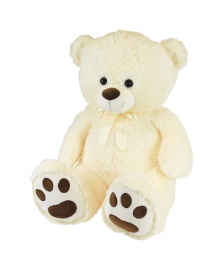 Ours Creme en Peluche avec Noeud +/- 100 cm - PLANET PLUCH - Grand ours creme de 1 metre, irrésistiblement doux.