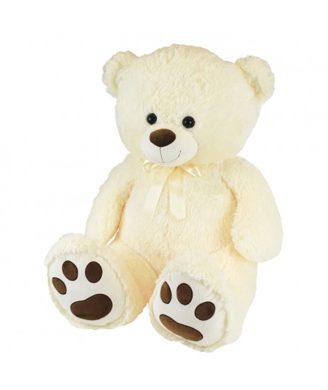 Ours Creme en Peluche avec Noeud +/- 100 cm - PLANET PLUCH - Grand ours creme de 1 metre, irrésistiblement doux.