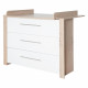 Chambre Bébé Complete ROBA - Malo - Lit Évolutif 70x140 cm + Commode a Langer + Armoire 3 Portes - Blanc - Décor Chene
