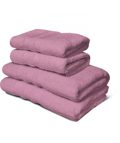 Lot de 4 serviettes - LOVELY HOME - 2 Serviettes 50 x 100 cm + 2 Draps de douche 70 x 140 cm - Rose