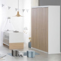 Chambre bébé complete - Lit évolutif 70 X 140 cm + Commode a langer + Armoire 3 portes - ROBA - Bicolore blanc / décor chene …