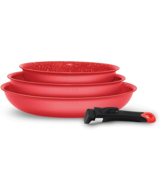 Batterie de cuisine - ARTHUR MARTIN - AMR37 - Set de 3 poeles - 20-24-28 cm + 1 poignée amovible - Tous feux dont induction